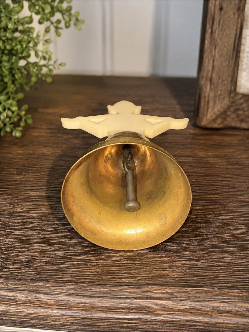 Vintage Brass Bell Cream Lucite Pixie Elf Figure Topper Mid Century Decor